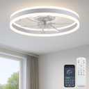 Ceiling Fan with Light, Upgraded 20 Low Profile Fan, Flush Mount Ceiling Fan, 6 Speeds, Dimmable LED, App & Remote Control, Quiet DC Motor, for Bedroom, Living Room, F105 White