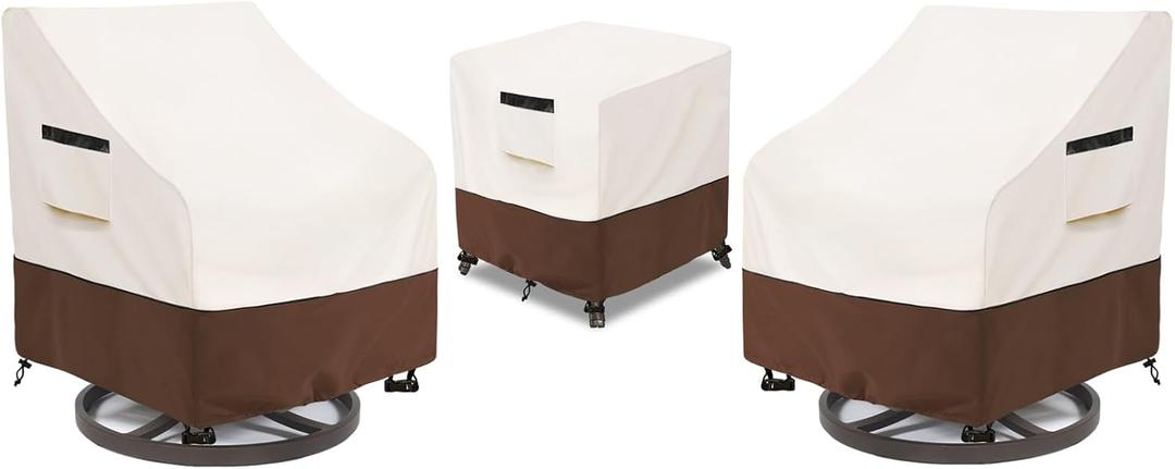Aacabo Patio Furniture Set Covers for 3 Piece Outdoor Bistro,Waterproof 100% Outdoor Furniture Cover for 2 Swivel Chairs and Coffee Table,Beige