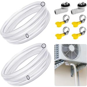 UNIFAMLIY 2 Pack Portable Air Conditioner Drain Hose 10Ft, Universal AC Drain Hose Kit, Kink-Free Drain Hose for Air Conditioner with 3/5 Inch Connector and Clamp Window AC Mini-Split Unit Parts