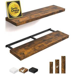 BAYKA Floating Shelves, 36 inches Long Wall Mounted Rustic Wood Shelves for Bathroom, Bedroom, Living Room, Kitchen, Office, Hanging Shelf for Books/Storage/Decor(Rustic Brown,Set of 2)