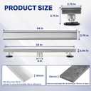 Linear Shower Drain 24 inch with 2-in-1 Flat & Tile Insert Cover - Brushed 304 Stainless Steel Shower Floor Drain - Linear Drain with Reversible Cover & Hair Catcher - Includes Cleaning Tools