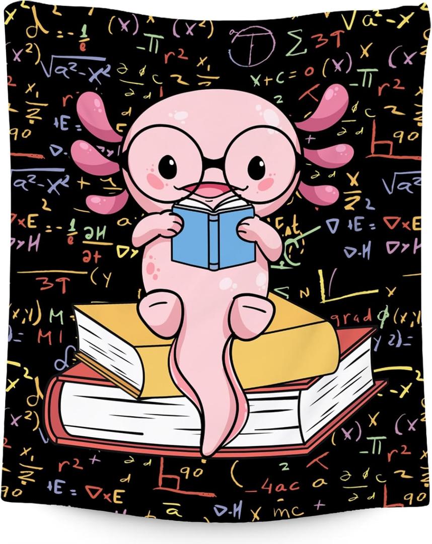 Axolotl Blanket - Reading Blankets for Toddler/Kids/Teens - 60x80 Inch Soft Flannel Daughter Gifts Throw for Bedroom Couch Office (Pink)