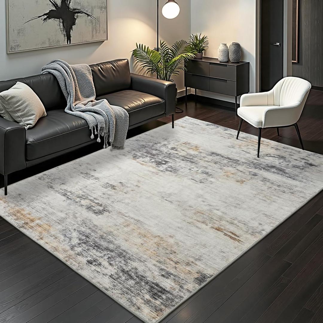 Toneed Abstract Area Rug 8x10 Modern Washable Rug Soft Non Slip Rug Low Pile for Bedroom Living Room Dining Room Grey/Brown
