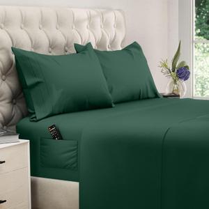 DREAMCARE King Size Sheets Set  4 pcs Cooling Sheets  up to 21 Deep Pocket King Sheet Set  Hotel Luxury Sheets & Pillowcases  Superior Softness 100% Microfiber with Side Pocket - Emerald Green DREAMCARE King Size Sheets Set  4 pcs Cooling Sheets  up to 21 Deep Pocket King Sheet Set  Hotel Luxury Sheets & Pillowcases  Superior Softness 100% Microfiber with Side Pocket - Emerald Green