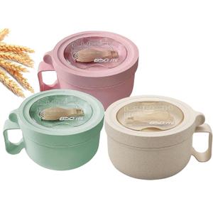 Rarapop 3 Pack Microwave Soup Bowl Containers with Lids, 28.7oz Wheat Straw Ramen Noodles Cup Mug for Instant Noodles,Oatmeal, Gumbo, Salad,Crunch,Cereal & More, Easy-Grip Design(Beige, Pink, Green)