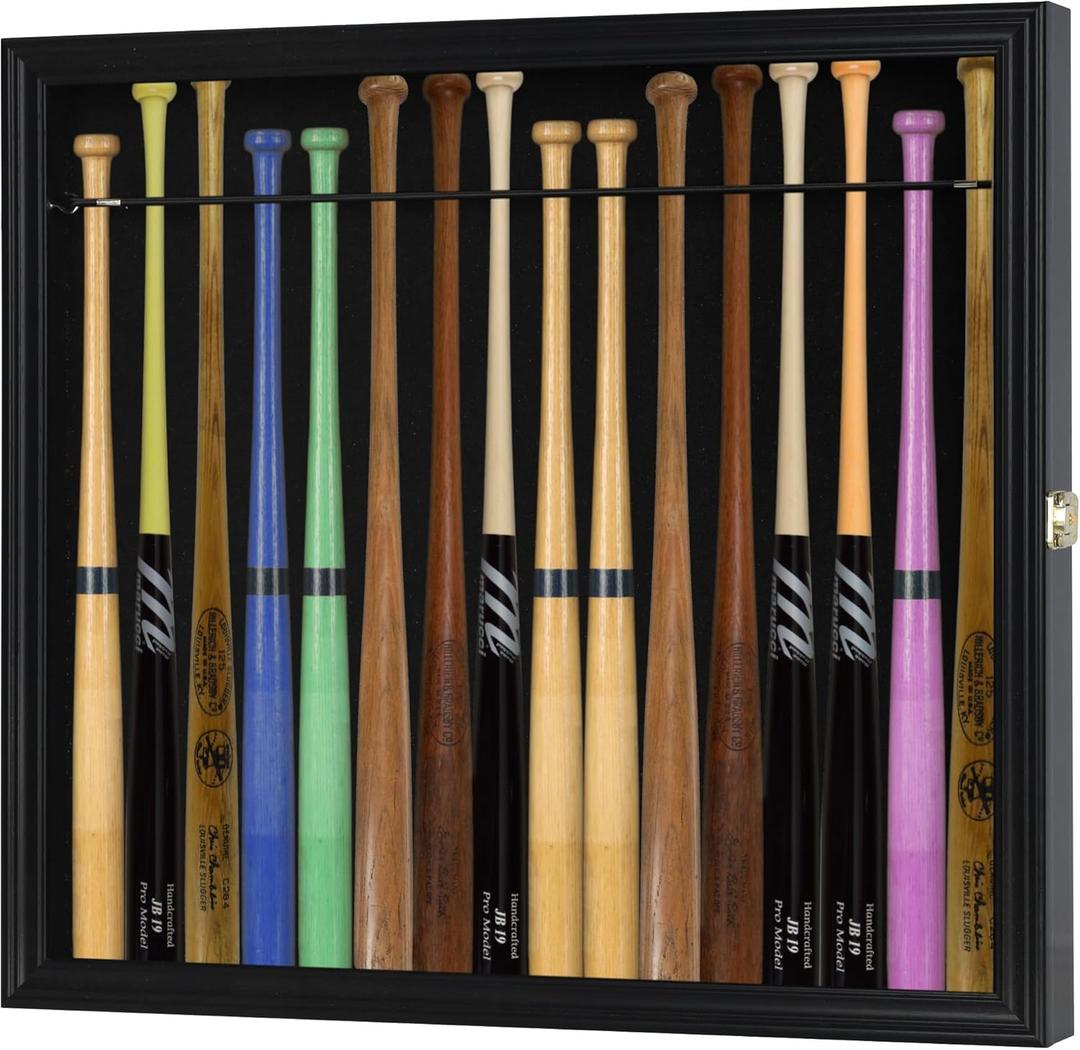 DisplayGifts 16 Baseball Mini Bat Display Case Cabinet Holder Rack UV Protected Mini 18" Black