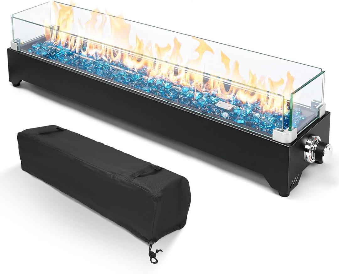 GRISUN 36" Table Top Propane Fire Pit, 50000 BTU Tabletop Gas Fire Pit, Tabletop Firepit for Patio, Outdoor Portable Fireplace, Rectangular Fire Bowl with Glass Wind Guard, Glass Beads & Cover
