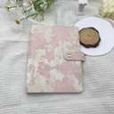 Aesthetic A5 6 Ring Binder Refillable Notebook Budget Binder Magnet Closure Fabric Pink Peach Blossom Binder 5.5 x 8.5 Loose Leaf Planner with 7 Tabbed Dividers for Women School Office
