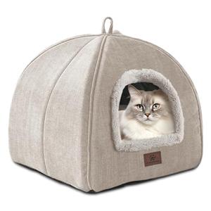 WINDRACING Cat Bed for Indoor Cats - Cat Cave Cat House Cats Tent with Removable Washable Cushioned Pillow, Soft and Self Kitten beds (Large, Beige)