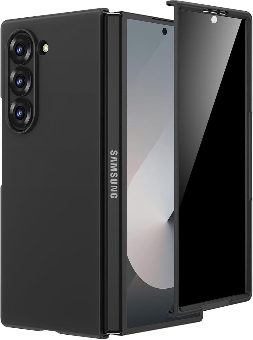 Maxdara for Z Fold 6 Case with Privacy Screen Protector, Support Wireless Charging Thin Cover, Hard PC Protective Phone Case for Samsung Galaxy Z Fold 6 (Black)