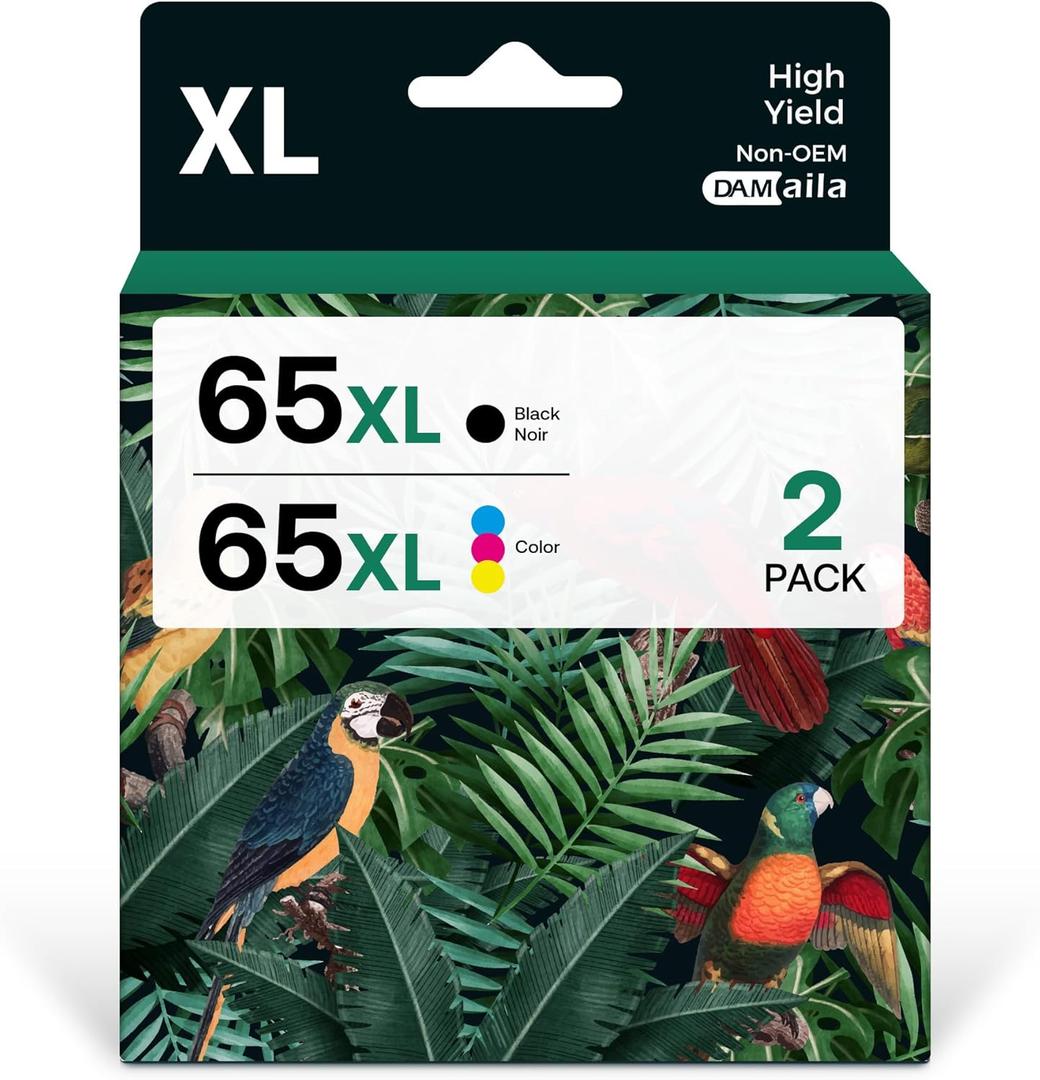 DAM aila 65XL Remanufactured Ink Cartridge Replacement for HP Ink 65XL Work with HP65 5055 5000 5052 5010 5070 5014 3755 3700 3772 2600 3752 2652 2655 2622 2640 Printer(1 Black,1 Tri-Color)