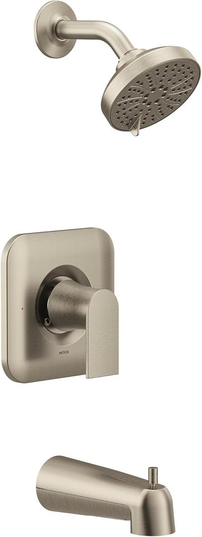 Moen Genta LX Brushed Nickel Pressure Balancing Eco-Performance Modern Shower Trim Including Showerhead, Shower Handle, and Tub Spout (Posi-Temp Valve Required), T2473EPBN