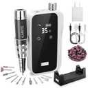 Karite Professional Nail Drill Machine for Acrylic Nails, 35000 RPM Electric Nail File with 13 Bits, 30 Sanding Bands  USB Rechargeable, Portable Electronic Nail Filer for Home Salon Manicure Tools (Pearl White)