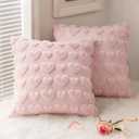MIULEE Valentines Pillow Covers 18x18 Inch Set of 2 Valentines Day Light Pink Heart Love Decorative Cute Soft Plush Faux Fur Throw Pillows for Girl Couch Sofa Bedroom Holiday Home Decor