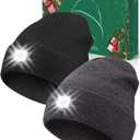 Unisex Beanie with Light, USB Rechargeable LED Headlamp Hat, Valentine's Day Gifts Men Women (Balck&gray)