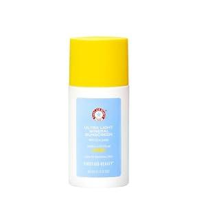 First Aid Beauty Weightless Liquid Mineral Sunscreen, Zinc Oxide Broad Spectrum SPF 30, Sheer Tinted Finish, Non-Comedogenic, Sensitive Skin Safe, 1.5 oz
