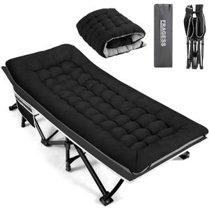 Portable Camping Cot, Sleeping Cots for Adults, 28" Extra Wide Heavy Duty Folding Cot Max Load 600LBS with Thick Mattress, Portable Camping Bed for Outdoor Camp/Office, Home Nap (Black)