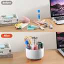Desk Pencil Pen Holder, 5 Slots 360Degree Rotating Pen Organizers for Desk, Desktop Storage Stationery Supplies Organizer, Cute Pencil Cup Pot for Office, School, Home, Art Supply, White