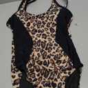 Edelqual Women's One Piece Swimsuit Tummy Control Bathing Swim Suit Slimming Color Block Scoop Neck 2025 Summer Swimwear, 
(Leopard & Black, S)