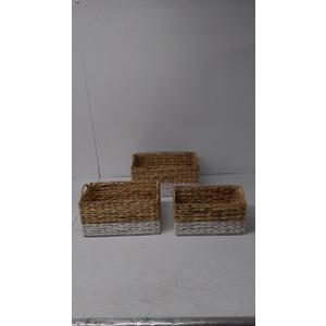 3 Pack Natural Water Hyacinth storage basket with Handle, Rectangular Wicker Basket for Organizing, Decorative Wicker Storage Basket for Living Room, 3 Mixed Sizes ( 16,5 x 11)(15x9) (13x8)