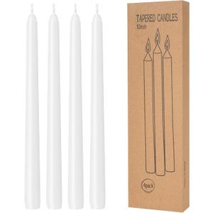 4 Pack White Taper Candles - Taper Candles 10 Inch Dripless, Smokeless & Unscented - 8 Hours Long Burning - Hand Poured Tall Candlesticks - Ideal for Weddings, Dinner Parties, and Home Decor