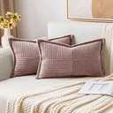 MIULEE Blush Pink Corduroy Lumbar Pillow Covers 12x20 Inch 12x20 Inch with Splicing Set of 2 Soft Boho Pillow Covers Broadside Decorative Textured Pillowcases for Couch Bed Livingroom