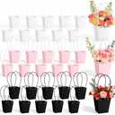 tchrules 30pcs Flower Box for Arrangement, Waterproof Bouquet Wrapping Bag With Handle Pink White Black Paper Floral Box for Valentine's Mother's Day Graduation Wedding Flower Bar Supplies, 6.1×5.11×3.74 in