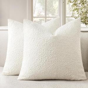 Woaboy Pack of 2 22x22 Inch Decorative Boucle Throw Pillow Covers Textured Pillows Accent Euro Solid Cozy Soft Cushion Covers Home Decor for Bed Sofa Couch Living Room,White