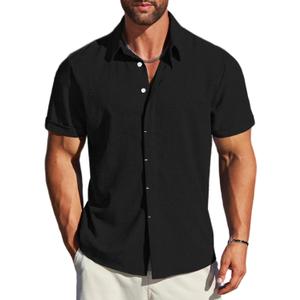 MAPICK Men's Linen Shirts Short Sleeve Button Down Casual Shirt Business Dress Clothing Beach Fashion Summer Tops, XL