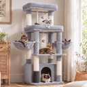 Hey-brother Cat Tree Tower with Extra Large Platform, Big Condo, MPJ070W
51.1 Inches Scratching Posts with 2 Cozy Hammocks, Self-Grooming Brush for Indoor Adult Cats, Maine Coon, Light Gray