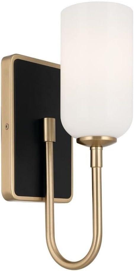 Kichler Solia 1-Light Wall Sconce, Modern Light with Opal Glass in Champagne Bronze with Black, Damp Rated, for Bathroom, Bedroom, Living Room, or Hallway (13.5" x 5"), 55161CPZ, Medium