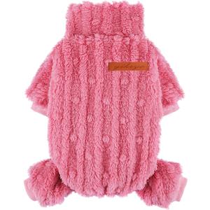 Dog Pajamas for Small Dogs Boy Girl, Turtleneck Pullover Sweater Thick Warm Clothes, Cold Weather Fleece Coat, Puppy Pjs Chihuahua Yorkie Winter Onesies Pet Doggie Male Female, Rose, XS