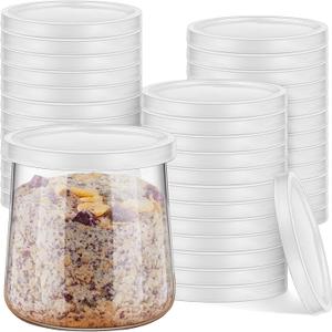 Tessco Yogurt Container Lids Clear Plastic Jar Lids Not Included Jar Replacement Compatible with Oui Yogurt Jars(24 Pieces)