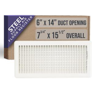 Fits 6x14 and 14x6 Duct Opening | Floor Register with Louvered Design by Handua | Heavy Duty Walkable Design with Damper | Floor Vent Grille | Easy to Adjust Air Supply Lever | Off White