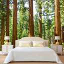 WFBHUA-Redwood Forest Wallpaper Green Woodland Tree Wallpaper for Bedroom Large Art Wall Murals for Living Room Office (Not Peel and Stick) 170" x 110"