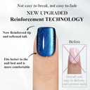 3 x Press on Nails Short Square, Jofay Fashion Blue Cat Eye Press on Nails, Soft Gel Fake Nails, Reusable & Natural Acrylic False Nails, Stick on Nails for Women Girls Gift, Glue on Nails Kit 32 Pcs