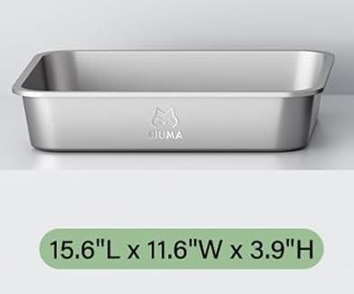 Stainless Steel Cat Litter Box, Metal Kitty Litter Box for Small Cats, Non-Stick, Easy to Clean, Odor-Free, 15.6"×11.6"×3.9", Low Entry for Kittens, Rabbits & Small Breeds