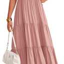 dowerme Women's Summer Dresses 2026 Casual Short Sleeve Button Loose Fit Pleated Boho Flowy Swing Long Beach Sun Dress (Medium, Nude Pink)