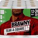 Brawny Tear-A-Square Paper Towels, 12 Double Rolls = 24 Regular Rolls, 3 Sheet Size Options, Quarter Size Sheets (White)