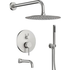 10" High-Pressure Rainfall Shower System with Handheld Spray, Wall Mount Bathroom Shower Faucet Set with Tub Spout (Brushed Nickel)