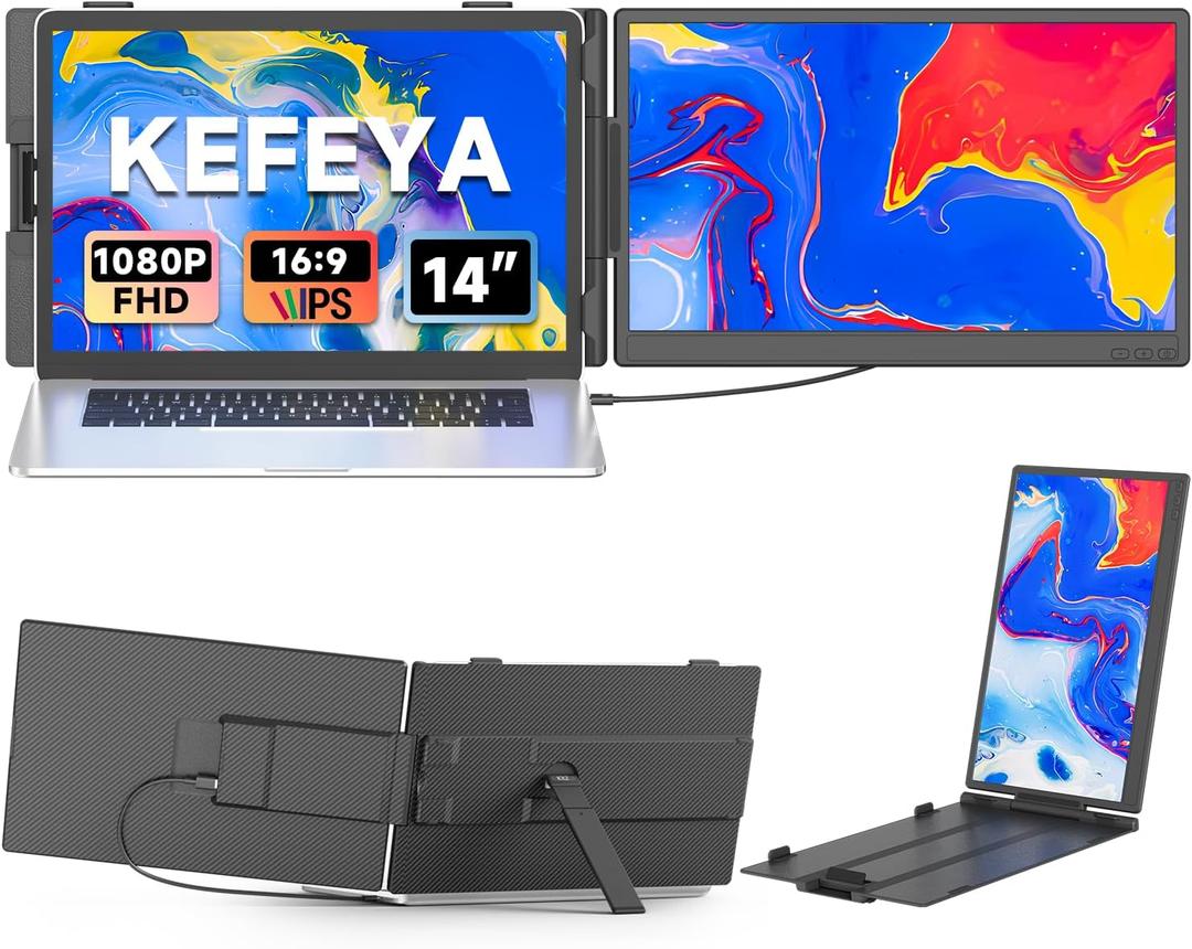 KEFEYA Laptop Screen Extender 14", FHD 1080P IPS Laptop Monitor Extender, Portable Monitor for Laptops 13-17" with USB-C/HDMI Port, Plug n Play for Windows/Mac/Android/Switch/PS5