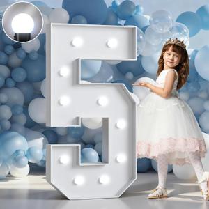 Marquee Numbers 4 Feet Tall Big Light Up Numbers 5th 25th 50th Birthday Decorations Girl Boy Graduation Decorations 2025 White Anniversary Party Decor Large Cardboard Prop Backdrop Sign 5