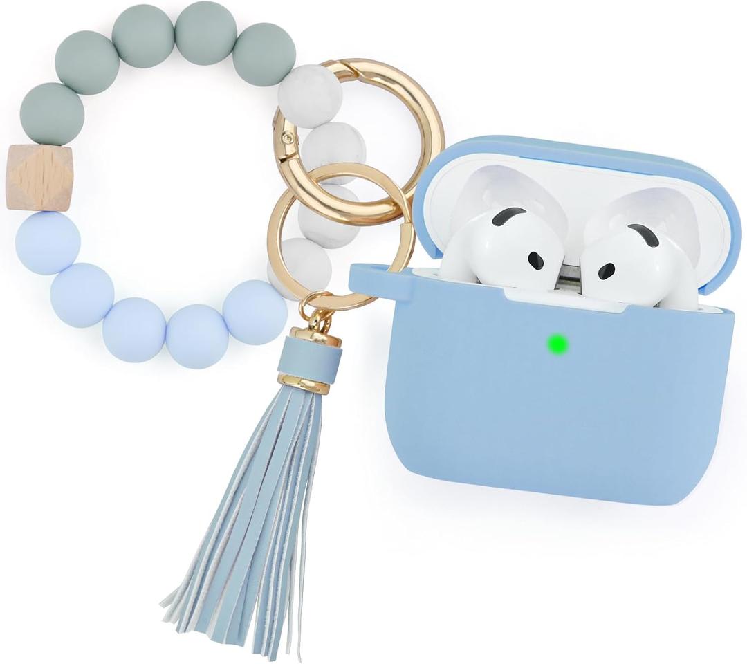 Filoto Compatible with AirPods 4 Case - Soft Silicone Cover with Bracelet Lanyard and Keychain, Shockproof and Scratch-Resistant, Cute Design for AirPods 4th Generation(Gray Blue)