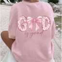 WDIRARA Girl's Bow Graphic T Shirt Crew Neck Short Sleeve Tee Cute Tops (Pink)