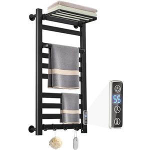 Heated Towel Rack for Bathroom Towel Warmer Racks Wall Mounted with Shelf,Timer & Temperature Multi-Level Adjustments with 10 Bars for Bathroom Shower Hot Tub(Black)