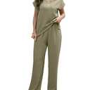 CAENP Women's Casual 2-Piece Set - Wide-Leg Pants & Batwing Sleeves Gray-green M (M)