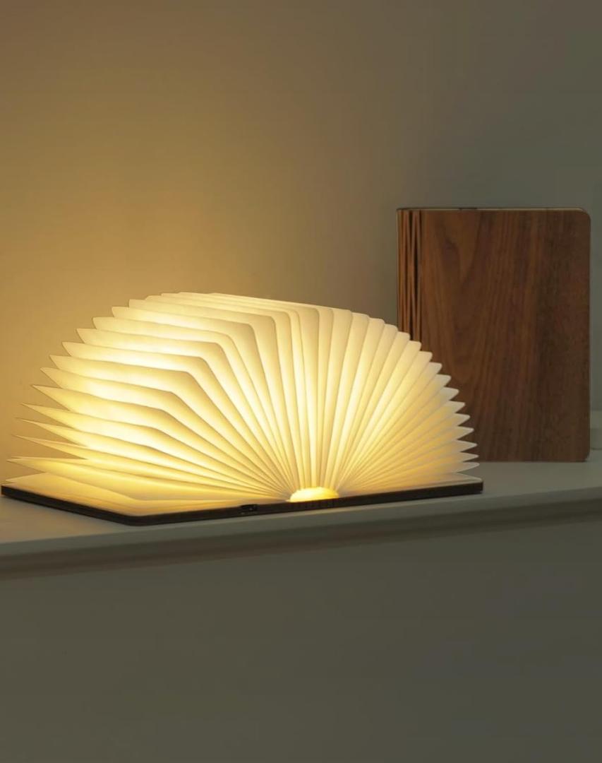 5.7 Inch Wooden Book Lamp - Portable Folding LED Book Light for Reading, Home & Library Decor, Unique Gift for Book Lovers, Magnetic Night Light (Walnut) (Middle)