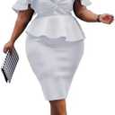 VERWIN Plus Size Women's Midi Dress Patchwork Short Sleeve Women's Bodycon Dress High Waist Dress (4X-Large, White)