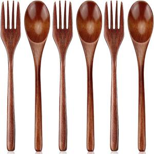 Wooden Spoon and Fork for Eating Utensil Set Lunch Wood Cutlery Japanese Silverware Sets Wooden Flatware Reusable Bamboo Eat Utensils Korean Small Wood Forks Spoons