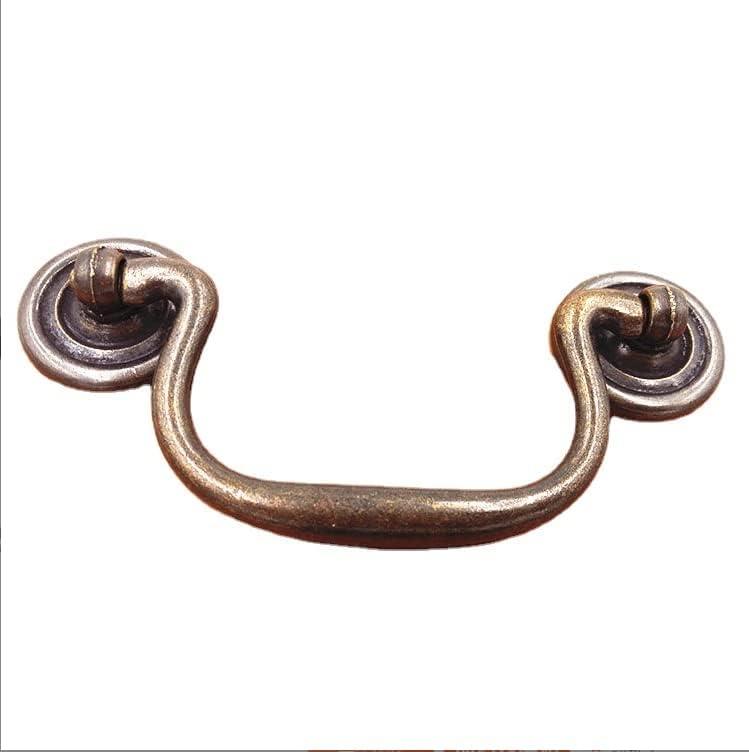 4-Pack 3.23" Hole Centers Antique Black Hanging Ring Puller Drawer Pull Handle Cabinet Knob Gooseneck Puller Wardrobe Handle for Dresser Screw Pitch 82mm (4,Antique Brass)